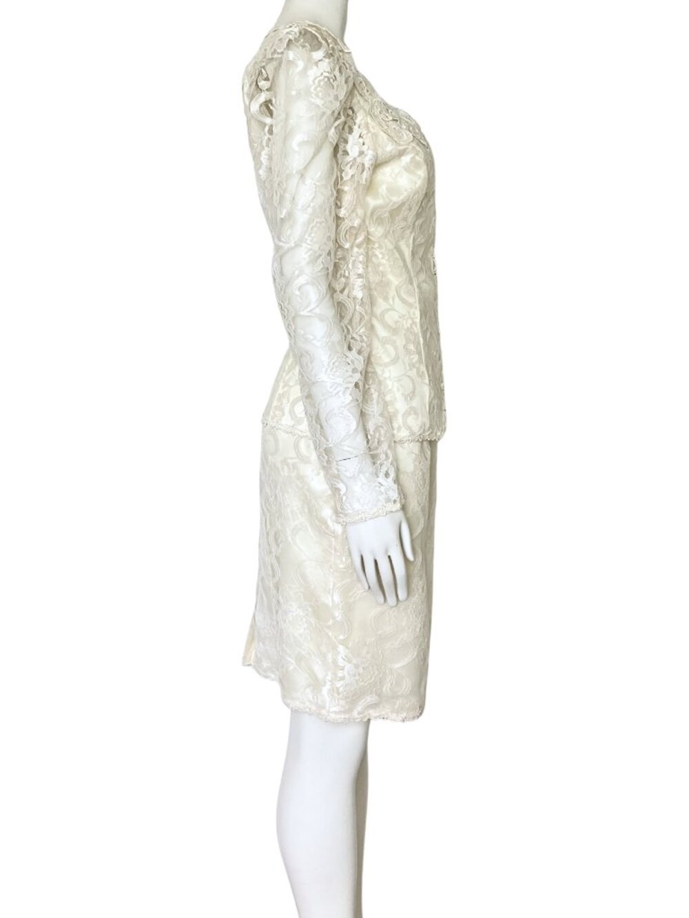 Vintage 80s Scott McClintock Ivory Lace Wedding Skirt Suit Set. XS 4. Bridal - Picture 5 of 14